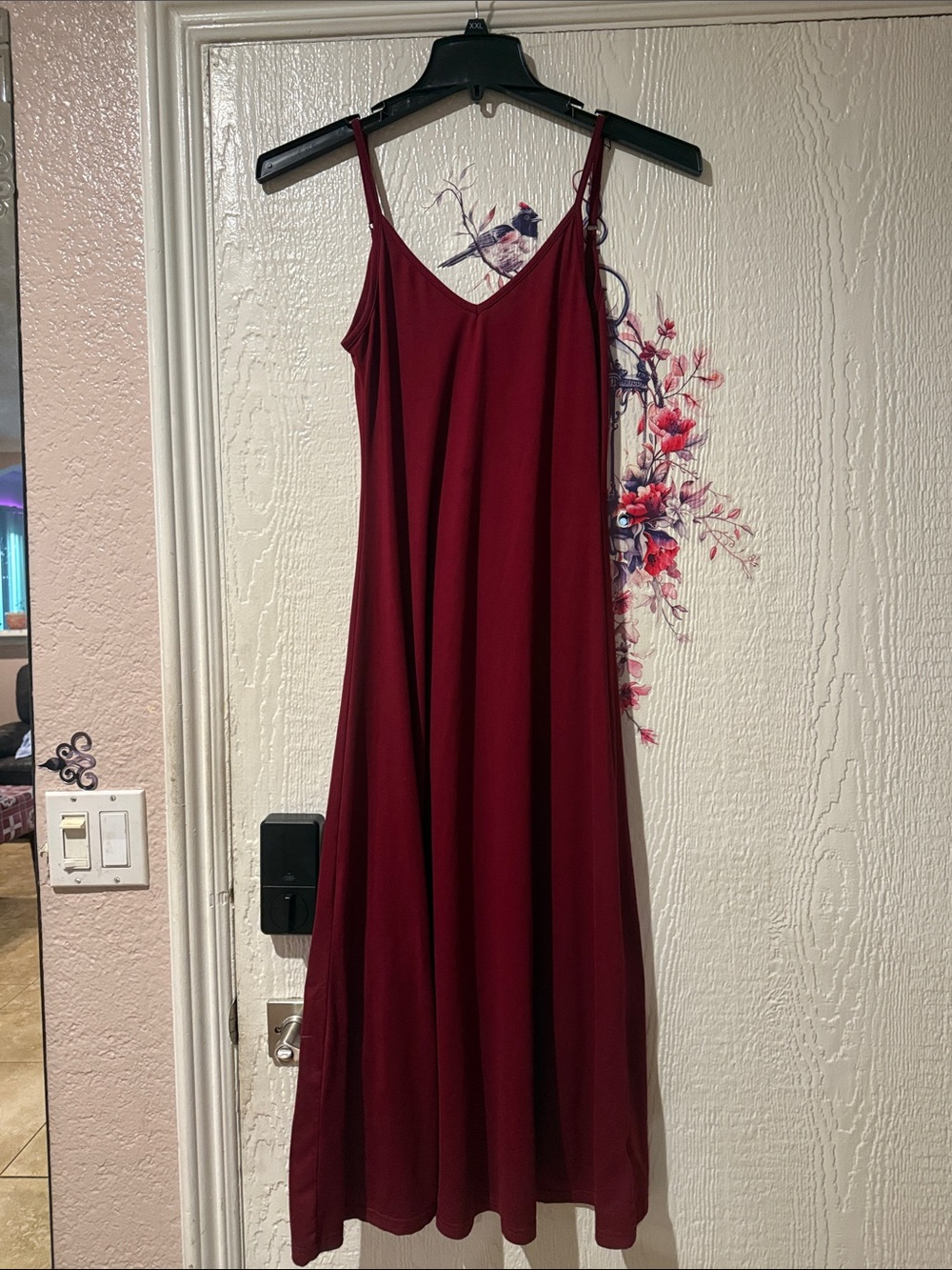 Women's Burgundy Maxi Slip Dress with Spaghetti Straps